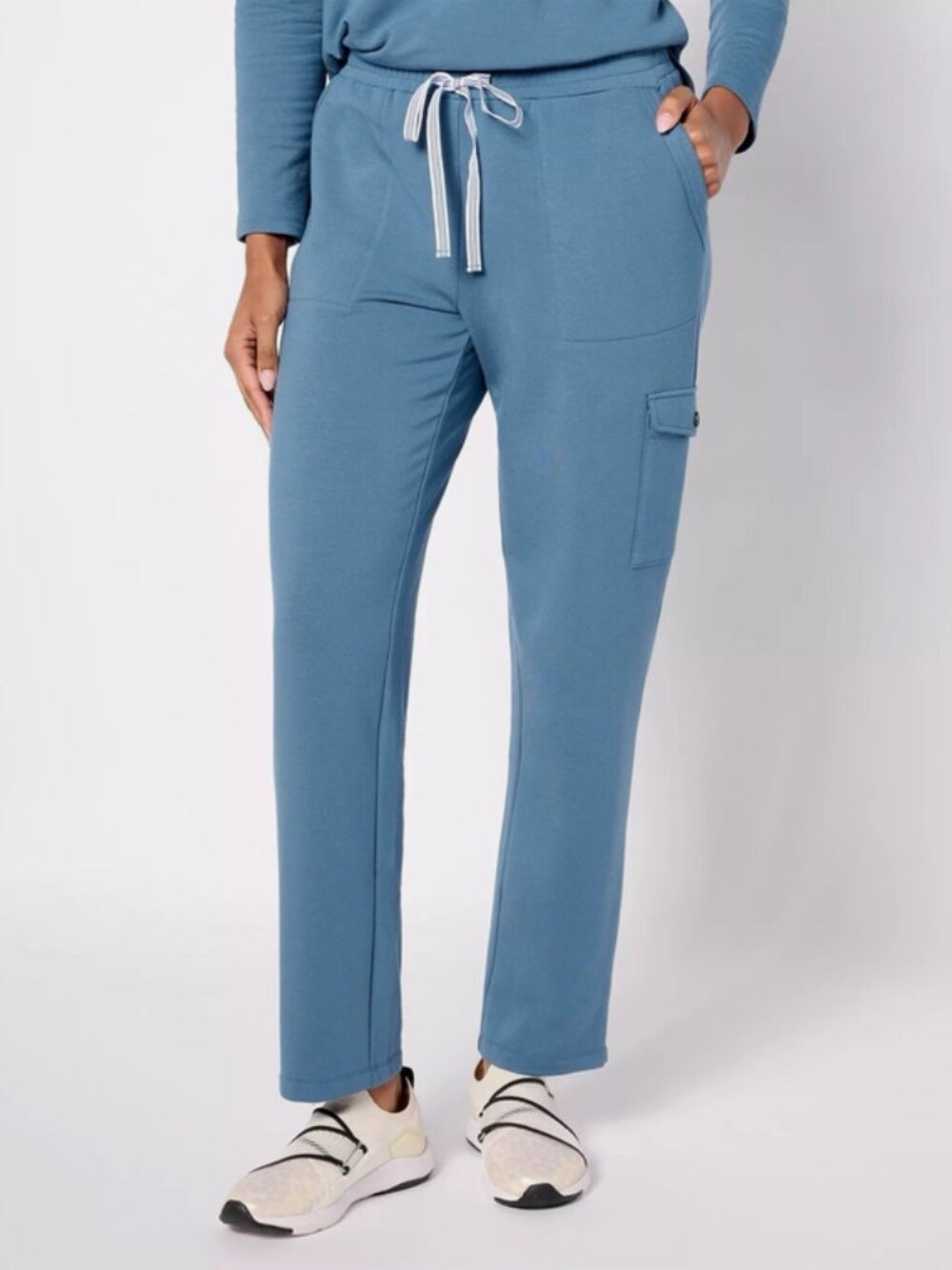 Susan Graver Weekend Brushed Back Knit Straight Leg Cargo Pant Dusty Sky Blue 5X
